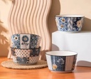 Set of 4 Premium Ceramic Printed Bowl Set | Microwave & Dishwasher Safe Soup, Snack, Dessert & Serving Bowls | Floral Designer Kitchen Bowls