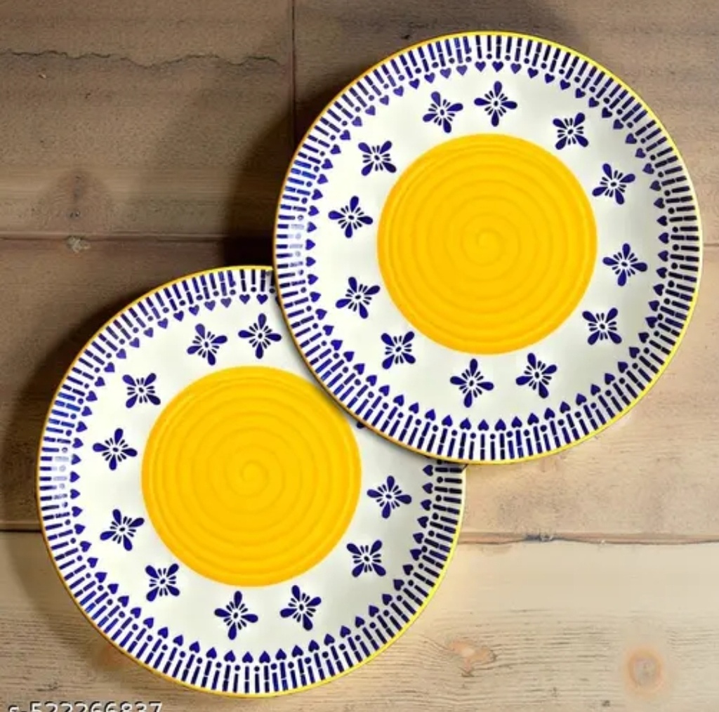 Set of 2 Premium Ceramic Quarter Plates | Designer Salad & Pasta Plates | Microwave & Dishwasher Safe Serving Plates | 19 cm Decorative Dinner Plate Set