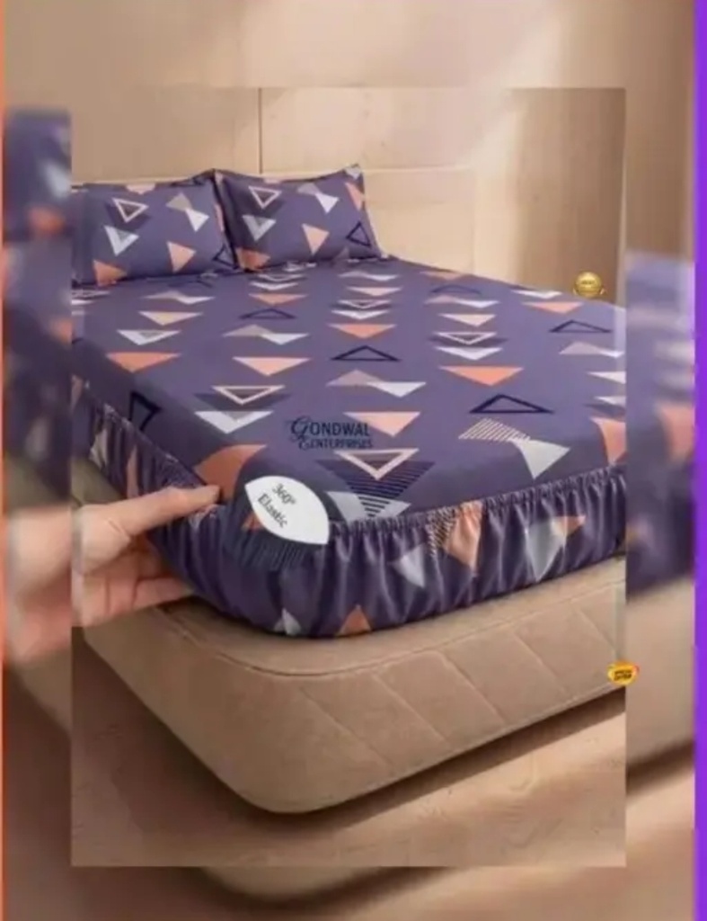 Double Bed Fitted Bedsheet with 2 Pillow Covers | All Around Elastic Bedsheet | Soft Double Bed Sheet Set