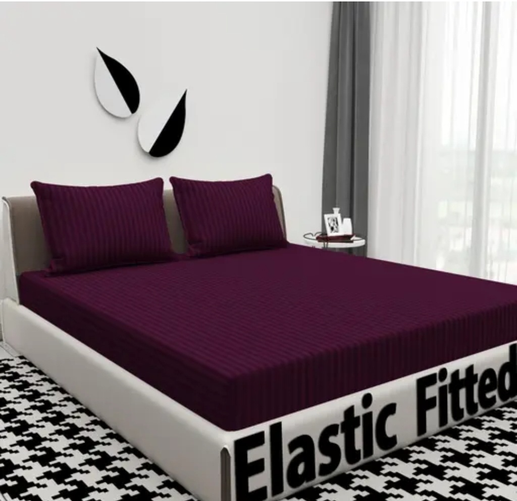 New Trending Elastic(Fitted) Double Bedsheet With 2 Pillow Covers