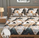 Super Soft GLace Cotton All Round Elastic Fitted Double Bed Bedsheet With 2 pillow covers