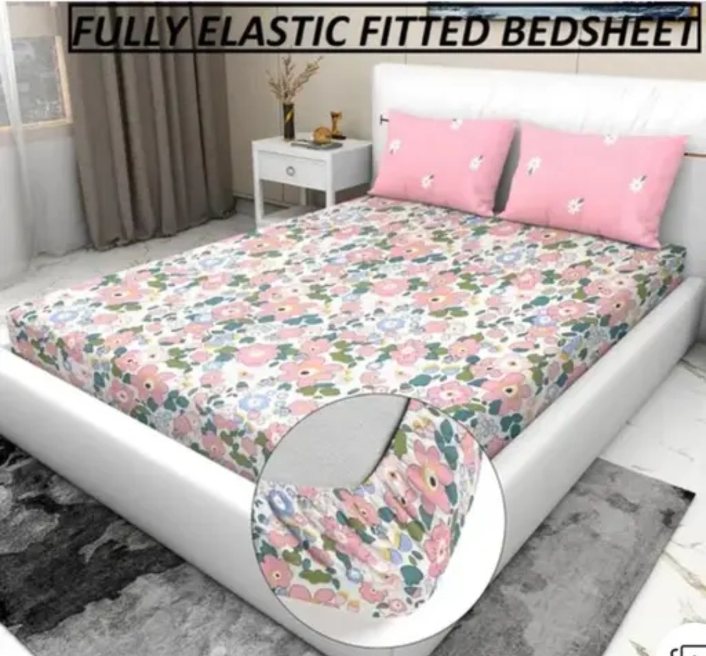 Comfy Premium fitted(elastic) Bedsheet Cotton 3pcs set bedding 1 bedsheet