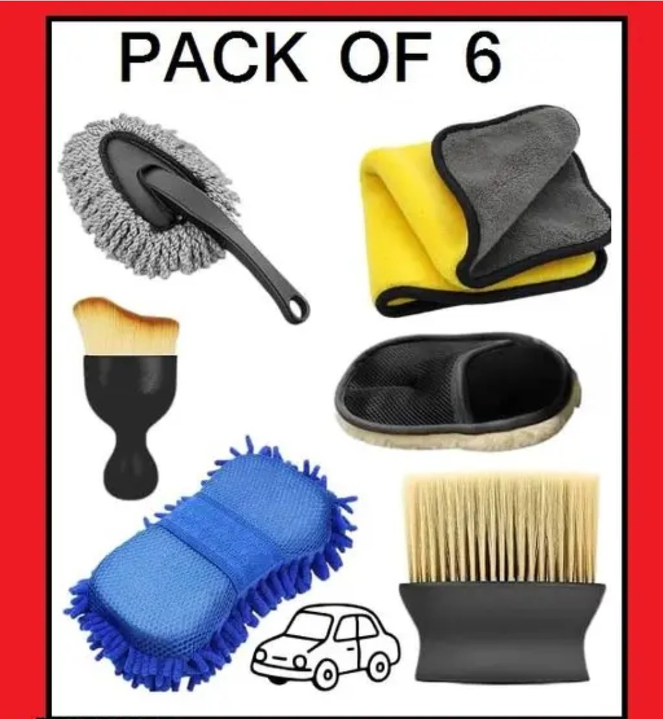 Premium Car Cleaning kit Combo Pack of 6-Microfiber Towel,Brush,Sponge....