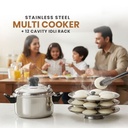 Stainless Steel Multi Cooker with 12 Cavity Idli Stand | Induction & Gas Compatible Idli Maker | Steamer Pot for Idli, Dhokla & Momos